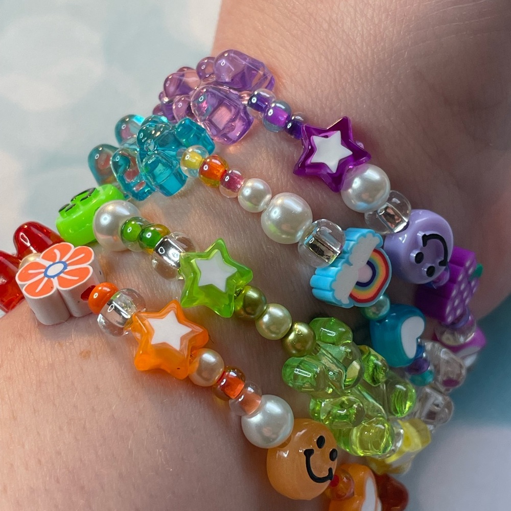 Bracelet Stack Set of 4 Kandi Rave Kawaii Trend Jewelry Arm Candy Laying Beads